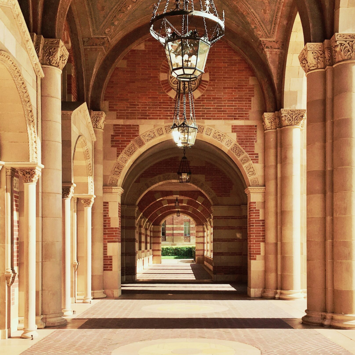University campus hallway with arches